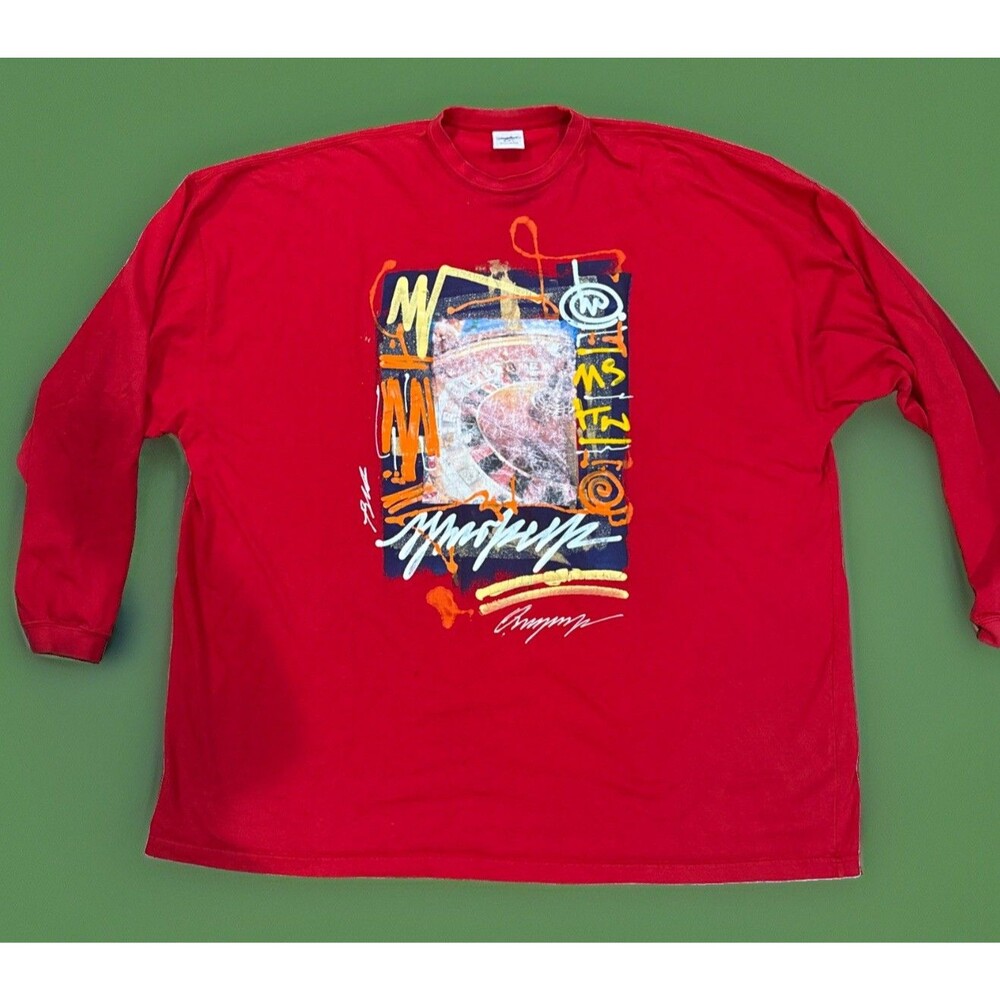 BIG & TALL Miskeen Original Long Sleeve Graphic Tshirt Red Size 5XL GUC